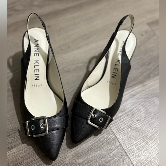 Anne Klein Black Slingback Kitten Heels with Buckle – Size 7 - Picture 1 of 8